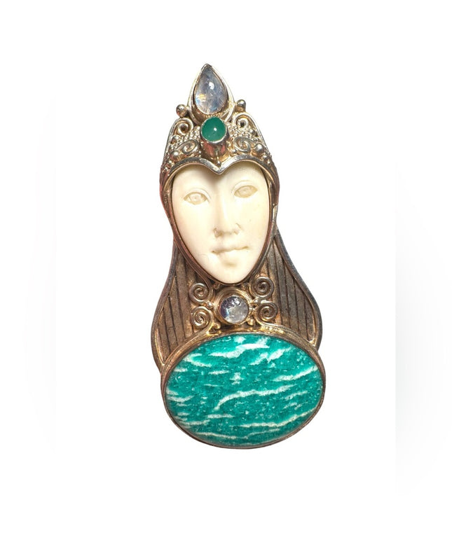 Sajen sterling silver 925 boneface goddess moonstone gemstone pendant brooch