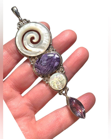 Sajen sterling 925 MOP amethyst gemstone large GODDESS celtic swirl pendant