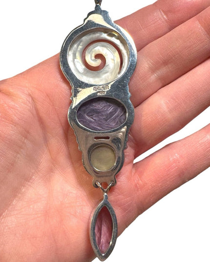 Sajen sterling 925 MOP amethyst gemstone large GODDESS celtic swirl pendant