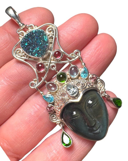 Sajen sterking 925 fiber optic multi gemstone Bali handmade GODDESS pendant