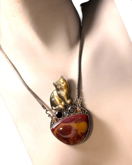 Sajen heavy Cat  sterling silver 925 gemstone fiber optic rope chain necklace