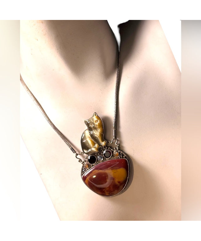 Sajen heavy Cat  sterling silver 925 gemstone fiber optic rope chain necklace
