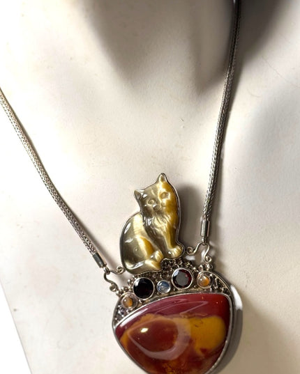 Sajen heavy Cat  sterling silver 925 gemstone fiber optic rope chain necklace