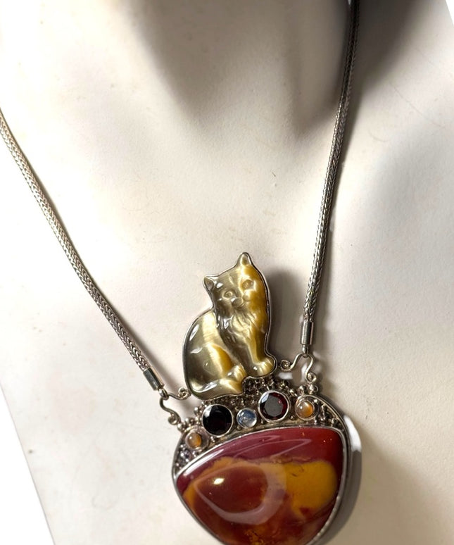 Sajen heavy Cat  sterling silver 925 gemstone fiber optic rope chain necklace
