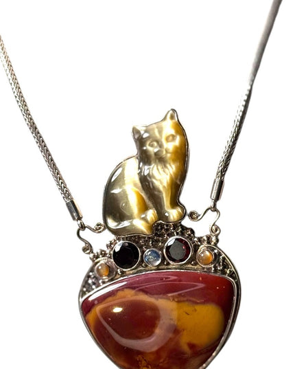 Sajen heavy Cat  sterling silver 925 gemstone fiber optic rope chain necklace