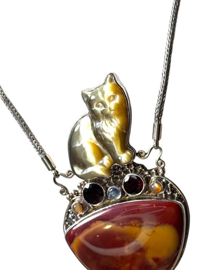 Sajen heavy Cat  sterling silver 925 gemstone fiber optic rope chain necklace