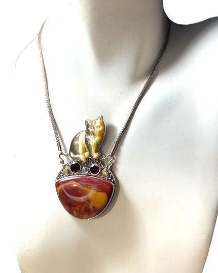 Sajen heavy Cat  sterling silver 925 gemstone fiber optic rope chain necklace