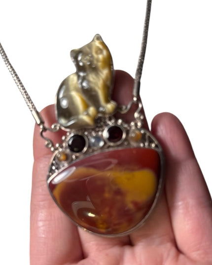 Sajen heavy Cat  sterling silver 925 gemstone fiber optic rope chain necklace