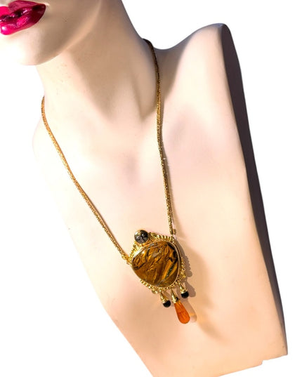 Sajen sterling silver 18k gold plated tiger eye gemston GODDESS pendant necklace
