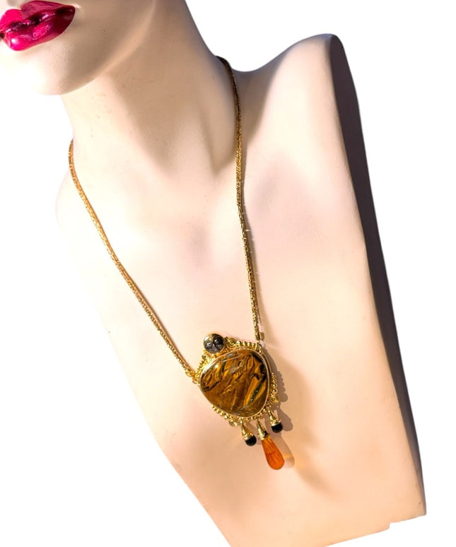 Sajen sterling silver 18k gold plated tiger eye gemston GODDESS pendant necklace