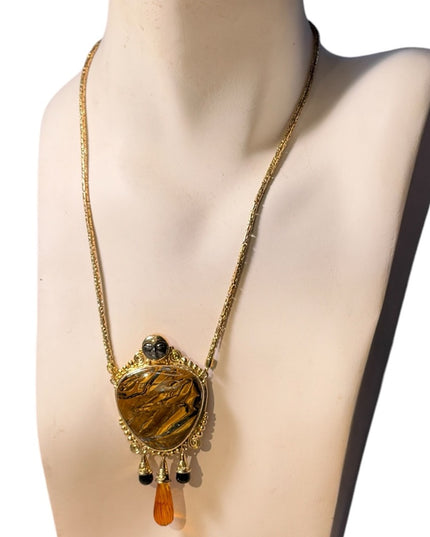 Sajen sterling silver 18k gold plated tiger eye gemston GODDESS pendant necklace