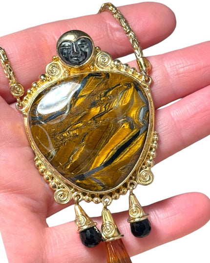 Sajen sterling silver 18k gold plated tiger eye gemston GODDESS pendant necklace