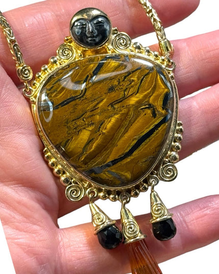 Sajen sterling silver 18k gold plated tiger eye gemston GODDESS pendant necklace