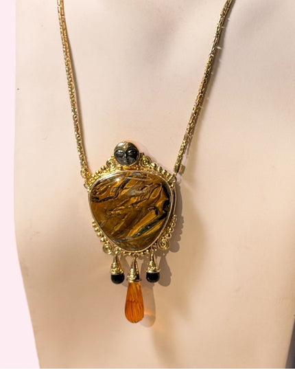 Sajen sterling silver 18k gold plated tiger eye gemston GODDESS pendant necklace