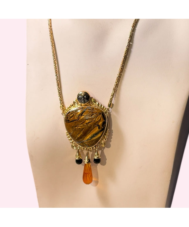Sajen sterling silver 18k gold plated tiger eye gemston GODDESS pendant necklace