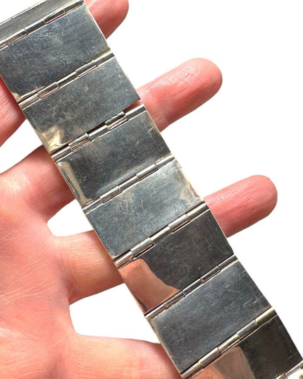 Vintage heavy mother of pearl blk onyx sterling silver 925 panel bracelet