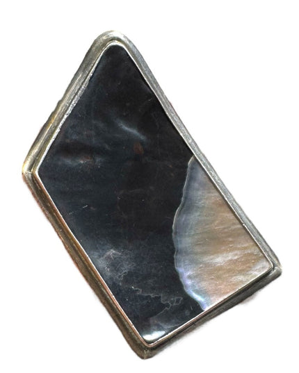 Antique sterling silver abalone onyx handmade modernist brooch