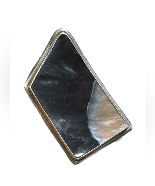 Antique sterling silver abalone onyx handmade modernist brooch