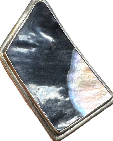 Antique sterling silver abalone onyx handmade modernist brooch