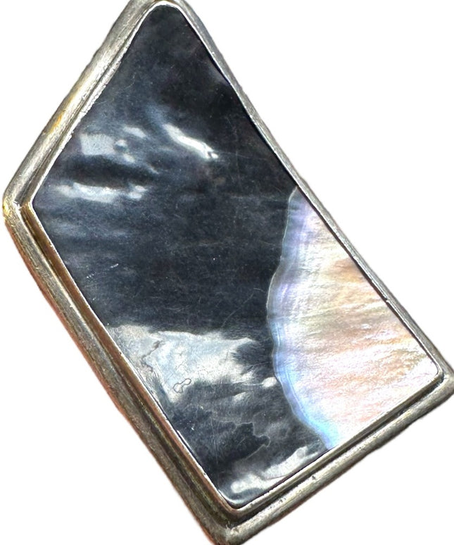 Antique sterling silver abalone onyx handmade modernist brooch