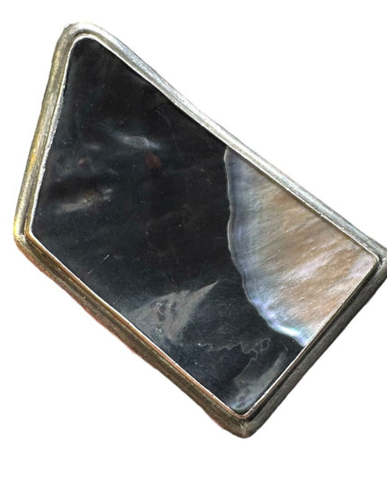 Antique sterling silver abalone onyx handmade modernist brooch