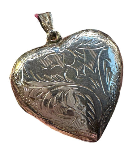 Vintage sterling silver 925 etched 1950s HEART locket pendant
