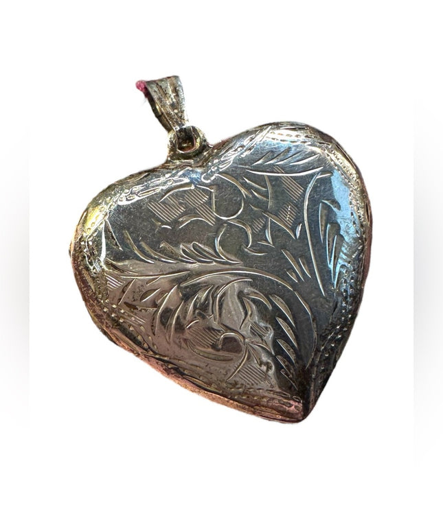 Vintage sterling silver 925 etched 1950s HEART locket pendant