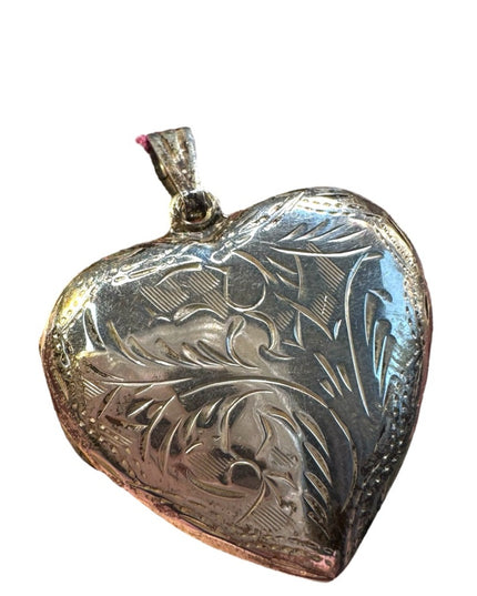 Vintage sterling silver 925 etched 1950s HEART locket pendant