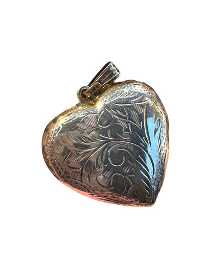 Vintage sterling silver 925 etched 1950s HEART locket pendant