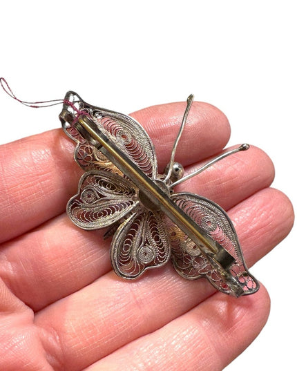 Stunning antique 800 silver large filagree BUTTERFLY brooch