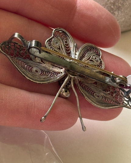 Stunning antique 800 silver large filagree BUTTERFLY brooch