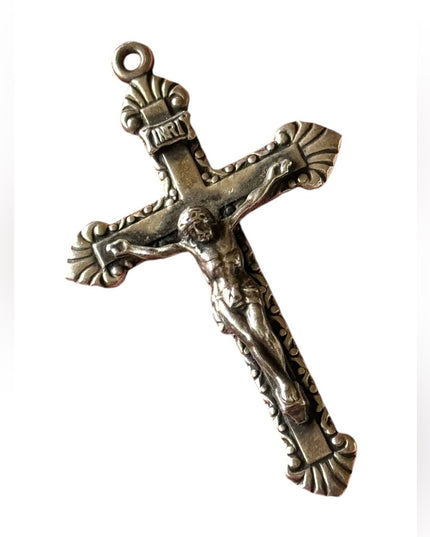 Antique sterling silver 925 Crucifix ornate decorated pendant