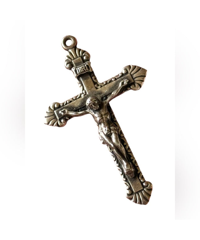 Antique sterling silver 925 Crucifix ornate decorated pendant