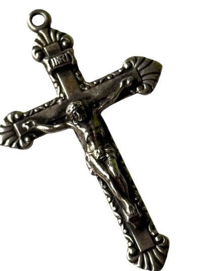 Antique sterling silver 925 Crucifix ornate decorated pendant