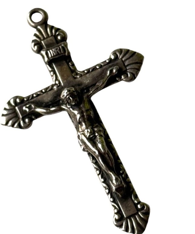 Antique sterling silver 925 Crucifix ornate decorated pendant