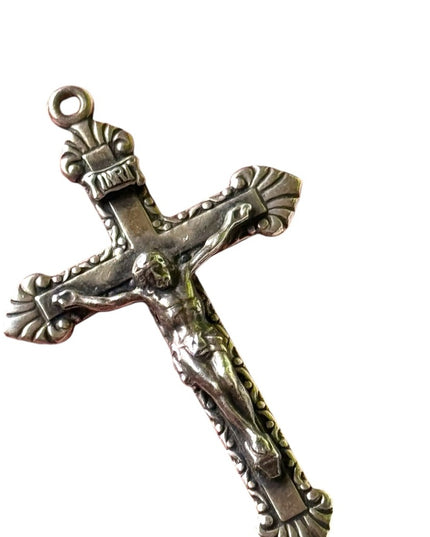 Antique sterling silver 925 Crucifix ornate decorated pendant