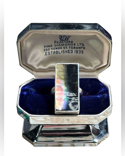 Vintage sterling silver 925 long rectangle abalone statement ring southwestern