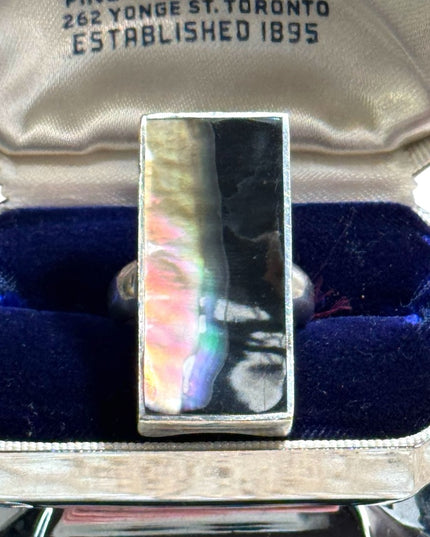 Vintage sterling silver 925 long rectangle abalone statement ring southwestern