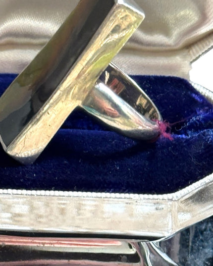 Vintage sterling silver 925 long rectangle abalone statement ring southwestern