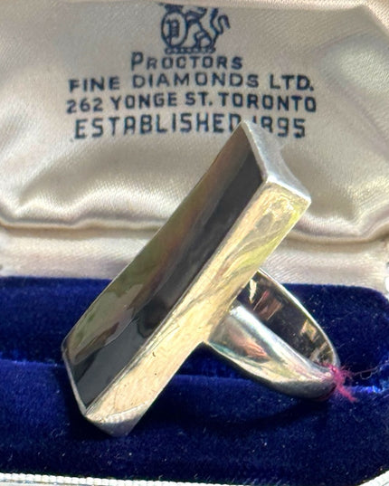 Vintage sterling silver 925 long rectangle abalone statement ring southwestern