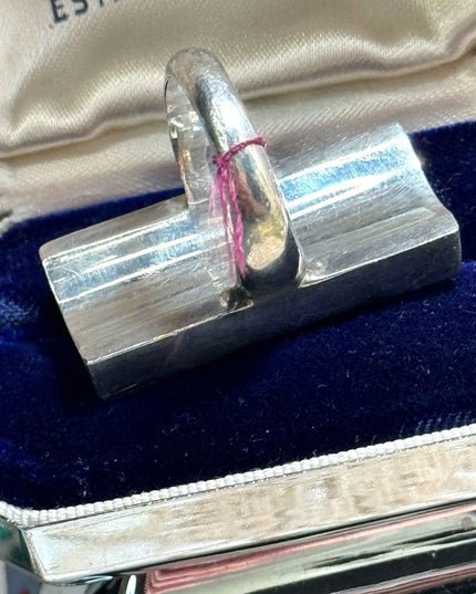 Vintage sterling silver 925 long rectangle abalone statement ring southwestern