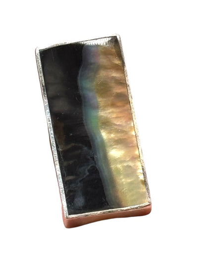 Vintage sterling silver 925 long rectangle abalone statement ring southwestern