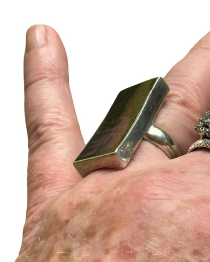 Vintage sterling silver 925 long rectangle abalone statement ring southwestern
