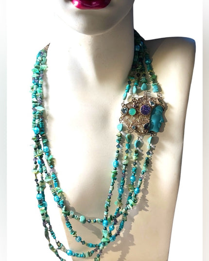 Sajen turquoise multi gemstone goddess sterling 925 handmade Bali necklace RARE
