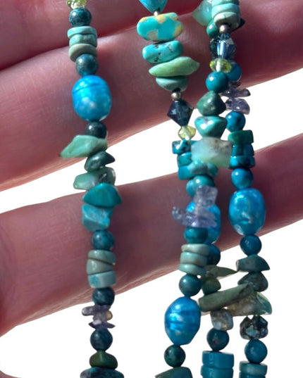 Sajen turquoise multi gemstone goddess sterling 925 handmade Bali necklace RARE