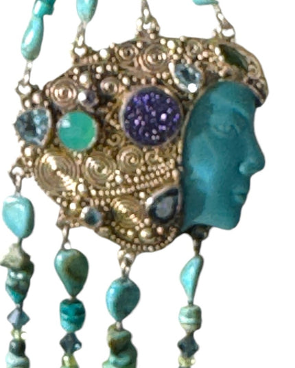 Sajen turquoise multi gemstone goddess sterling 925 handmade Bali necklace RARE
