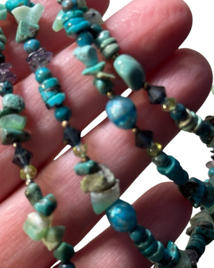Sajen turquoise multi gemstone goddess sterling 925 handmade Bali necklace RARE