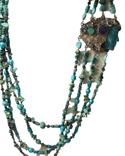 Sajen turquoise multi gemstone goddess sterling 925 handmade Bali necklace RARE
