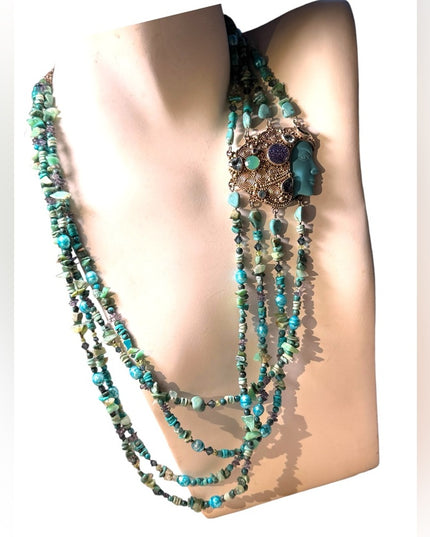 Sajen turquoise multi gemstone goddess sterling 925 handmade Bali necklace RARE