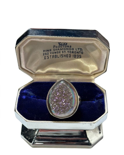 Sajen sterling silver 925 purple Druzy tear drop ring Bali